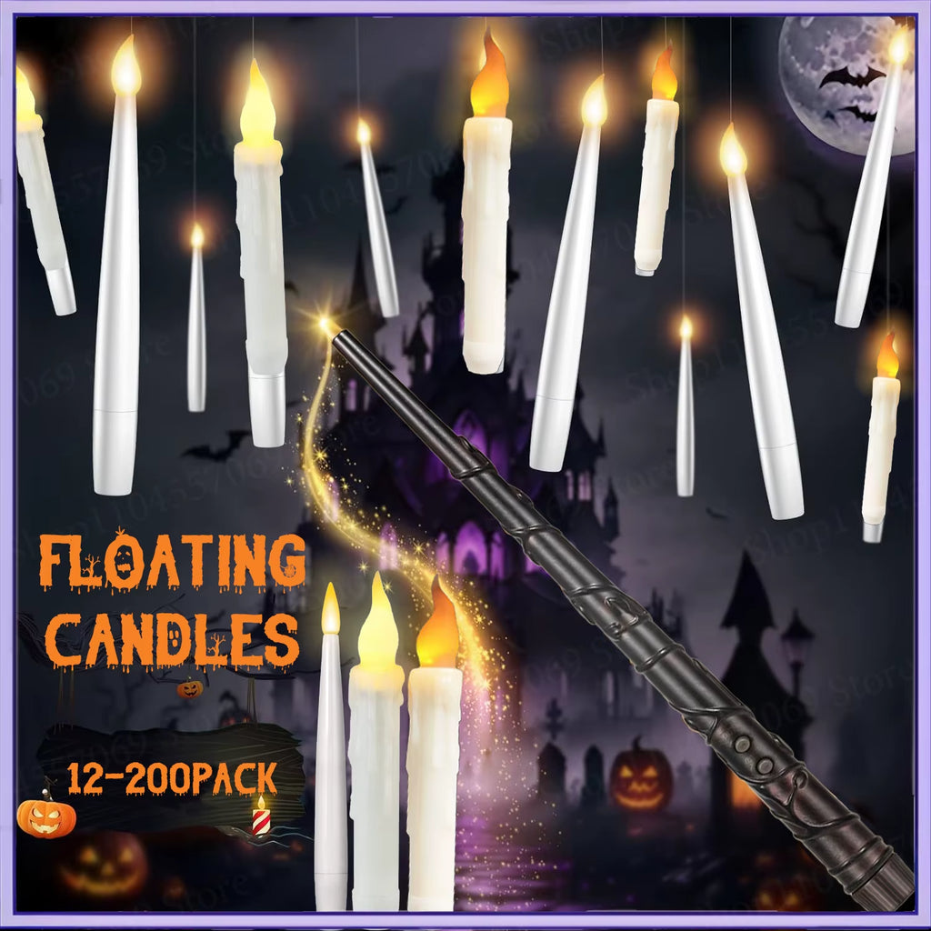 12-120Pcs Floating Candles with Wand Magic Hanging Candles LED Flickering Candles Flameless for Halloween Christmas Party Decor