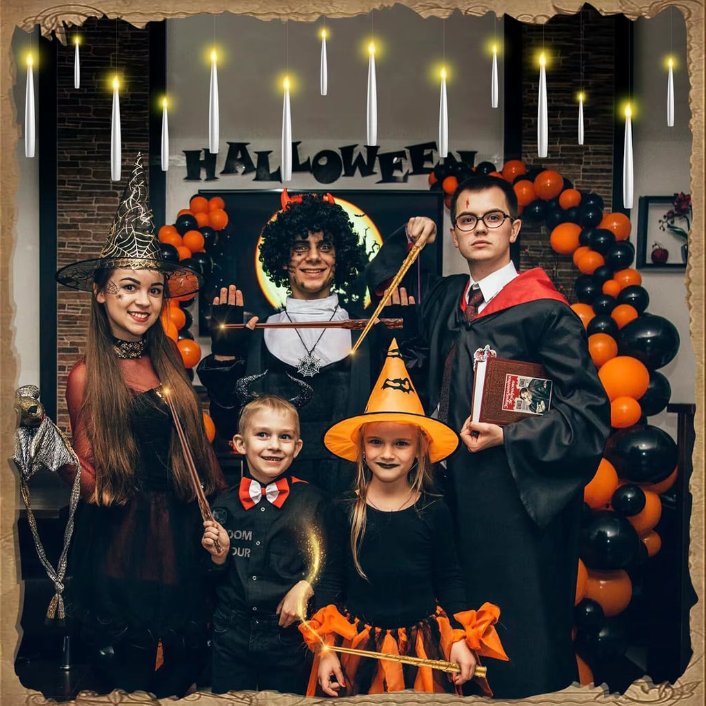 12-120Pcs Floating Candles with Wand Magic Hanging Candles LED Flickering Candles Flameless for Halloween Christmas Party Decor