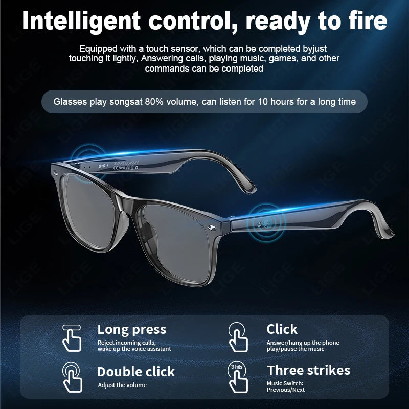 Smart Glasses AI Intelnt Real-Time Translation Bluetooth 6.0 Sunglasses Outdoor Sport Earphone Calling Music Eyeglasses