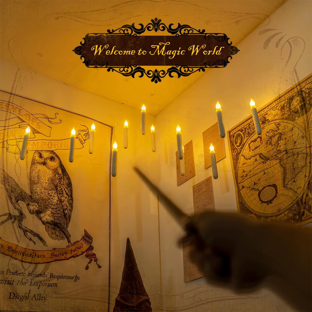 12-120Pcs Floating Candles with Wand Magic Hanging Candles LED Flickering Candles Flameless for Halloween Christmas Party Decor